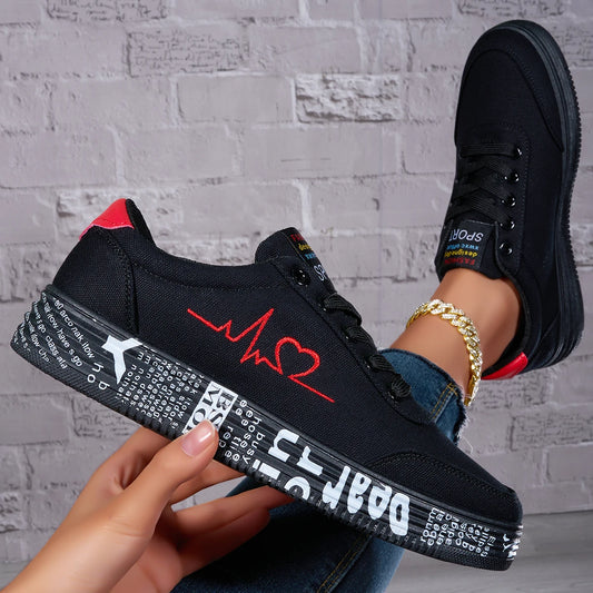 Women's Heart Design Sneakers for Women, Lace Up Soft Sole Platform Comfy Skate Shoes, Low-top Mid Top Valentine's Day Shoes, Me