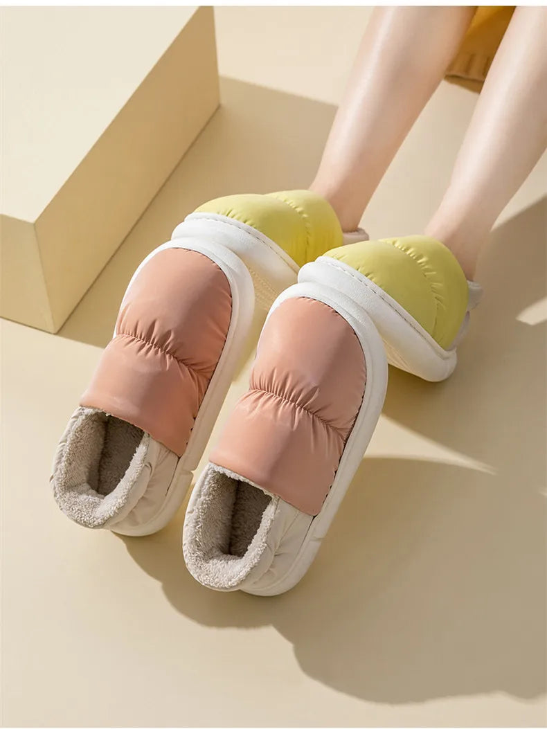 Big Size 48 49 Winter Warm Slippers Men Down Waterproof Soft Bottom Home Shoes Plush Women Indoor House Couples Anti Slip Slides