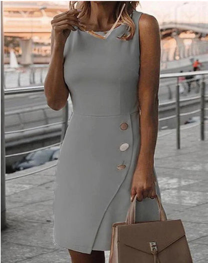 White Elegant Ladies Short Suspender Dress With Round Neck And Sexy Slim Fit Hip Hugging Skirt Pure Ribbon Button Mini Dress New