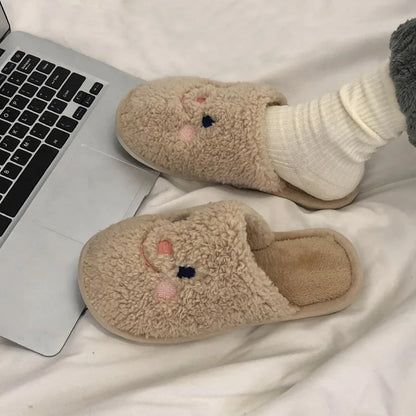 Gacimy Winter Warm Cotton Slippers For Women Comfortable Cute Dog Furry Shoes Couple Indoor Soft Platform Bedroom Plush Slippers