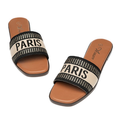 Summer Women Letter Flat Sandals Casual Comfortable Slip Slide 2024 Fashion Vintage Slippers Shoes Classic New