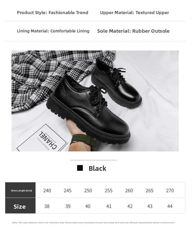 Men's Casual Leather Shoes Thick Bottom Leisure Trendy British Style Winter New Arrival Breathable round Toe Low Heel
