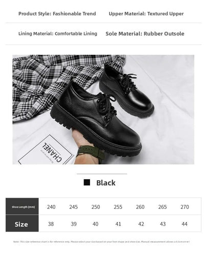 Men's Casual Leather Shoes Thick Bottom Leisure Trendy British Style Winter New Arrival Breathable round Toe Low Heel