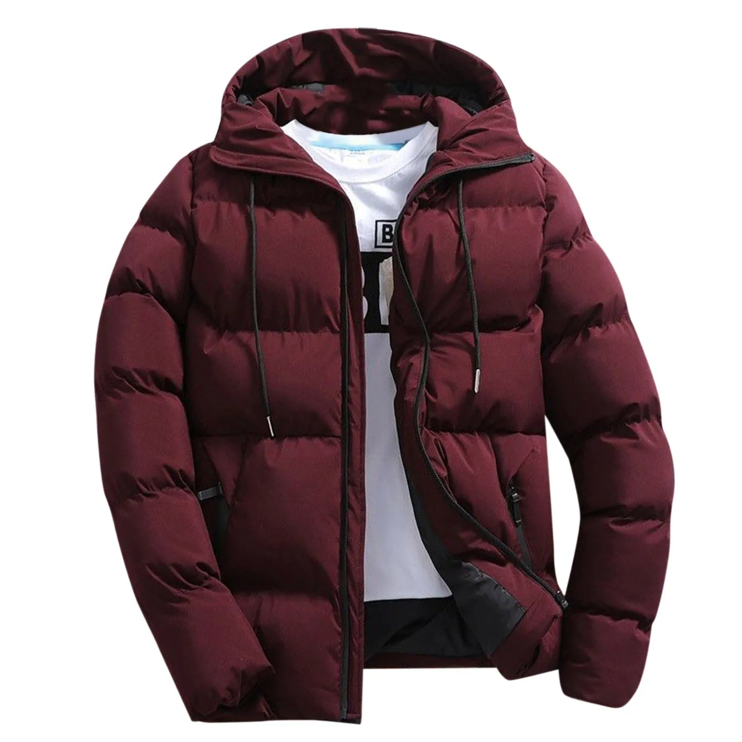 Men's Winter Parkas Versatile Solid Zipper Hooded Loose Wolfeel Quilted Jacket Outdoor Solid Color Warm Puffer Parkas For Men