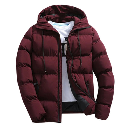 Men's Winter Parkas Versatile Solid Zipper Hooded Loose Wolfeel Quilted Jacket Outdoor Solid Color Warm Puffer Parkas For Men