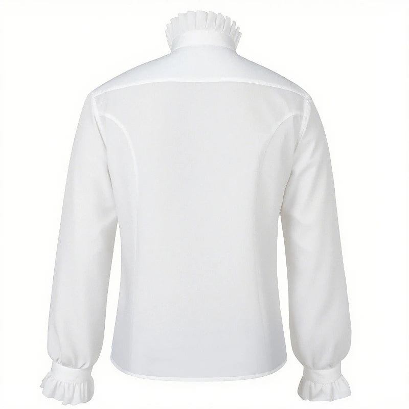 2026 Black&White Vintage Court-Style Stand Collar Ruffled Shirts for Men,Gothic Pleated Cuffs Glamorous Pirate-Style Men's Shirt