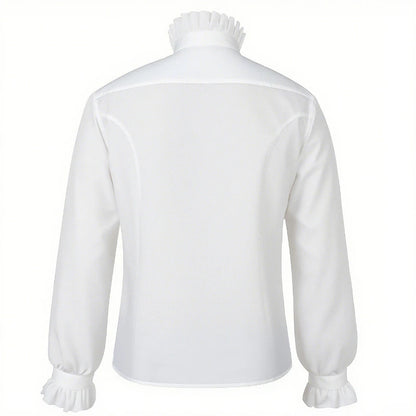 2026 Black&White Vintage Court-Style Stand Collar Ruffled Shirts for Men,Gothic Pleated Cuffs Glamorous Pirate-Style Men's Shirt