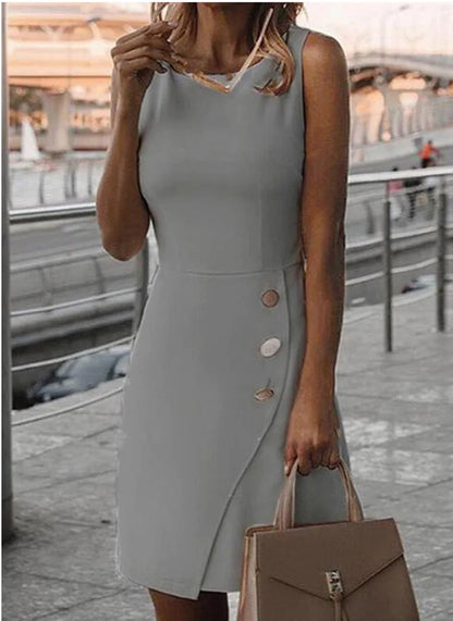 White Elegant Ladies Short Suspender Dress With Round Neck And Sexy Slim Fit Hip Hugging Skirt Pure Ribbon Button Mini Dress New