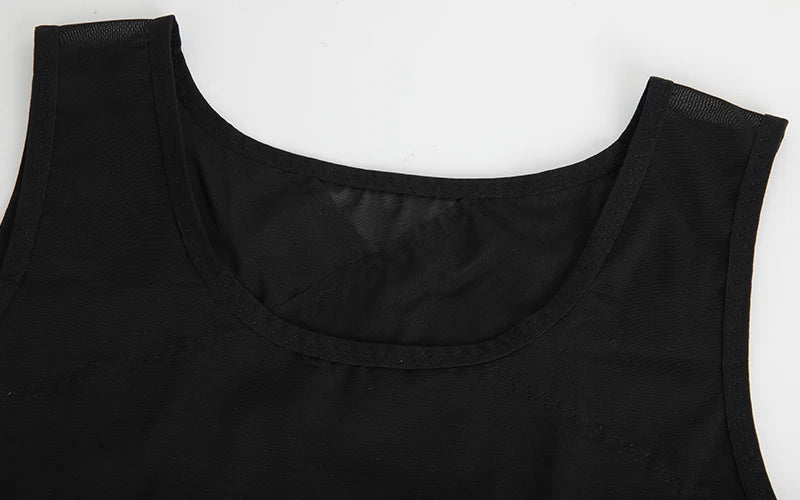 Men's Cross Mesh Vest Compression Shirts Breathable Sleeveless Tank Top Shapewear Fajas Slimming Tummy Control Body Shaper