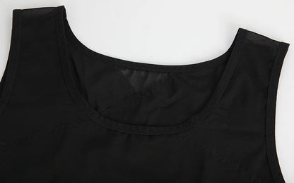 Men's Cross Mesh Vest Compression Shirts Breathable Sleeveless Tank Top Shapewear Fajas Slimming Tummy Control Body Shaper