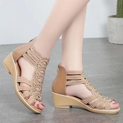 Real Soft Leather Roman Sandals Women's Chunky Heel Mom Shoes Fashion Outerwear Women's Sandals Wedge Women's Shoes 2023