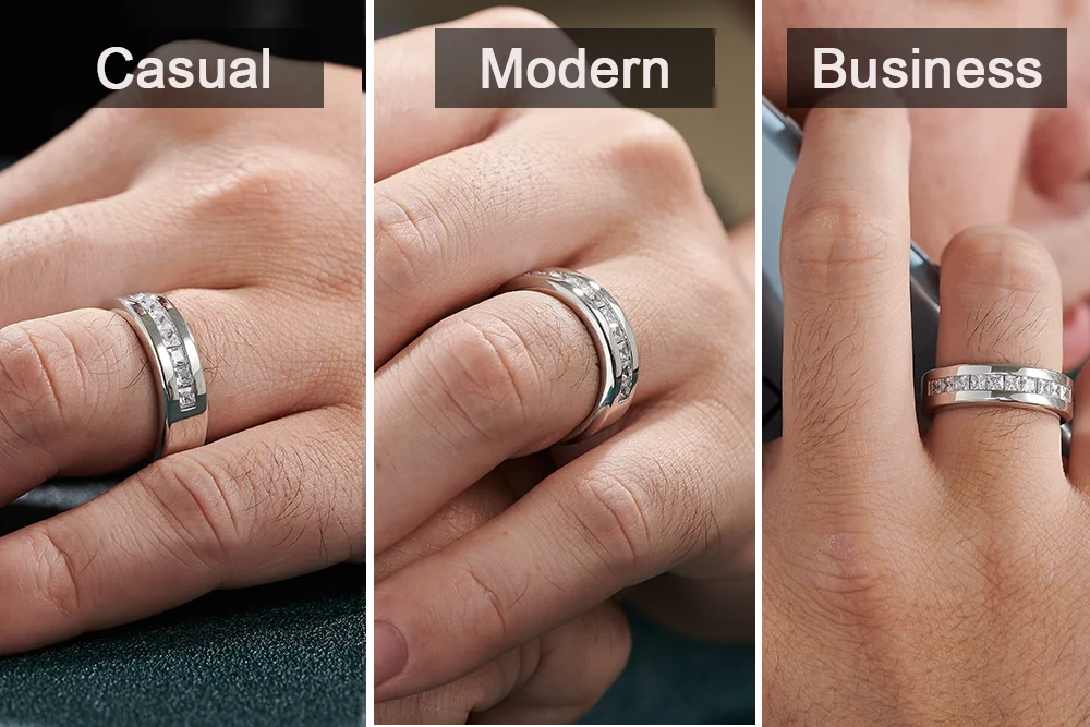 Newshe 925 Silver Certified Moissanite Mens Wedding Band Half Eternity Princess Cut Lab Created Diamond Ring Luxury Jewelry