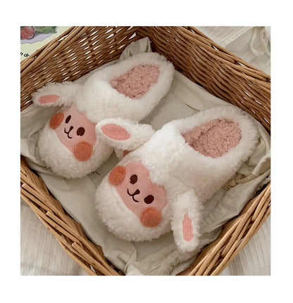 Gacimy Winter Warm Cotton Slippers For Women Comfortable Cute Dog Furry Shoes Couple Indoor Soft Platform Bedroom Plush Slippers