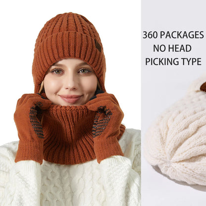 Winter Hat Glove Scarf Sets Knit Slouchy Beanie Hat Neck Warmer Screen-Touch Texting Gloves for Snow Cold Weather