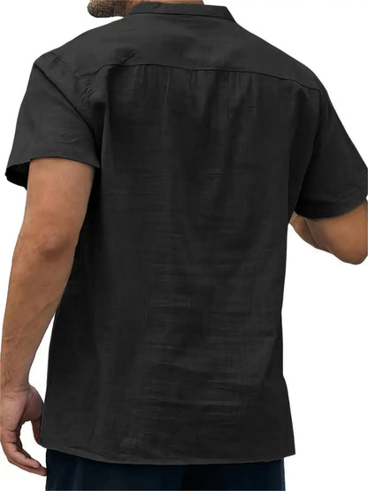 Men's Plus Size Cotton Linen Shirt with Pocket Casual Polo Shirt  Short Sleeve Shirts  Summer Lightweight Beach Tops