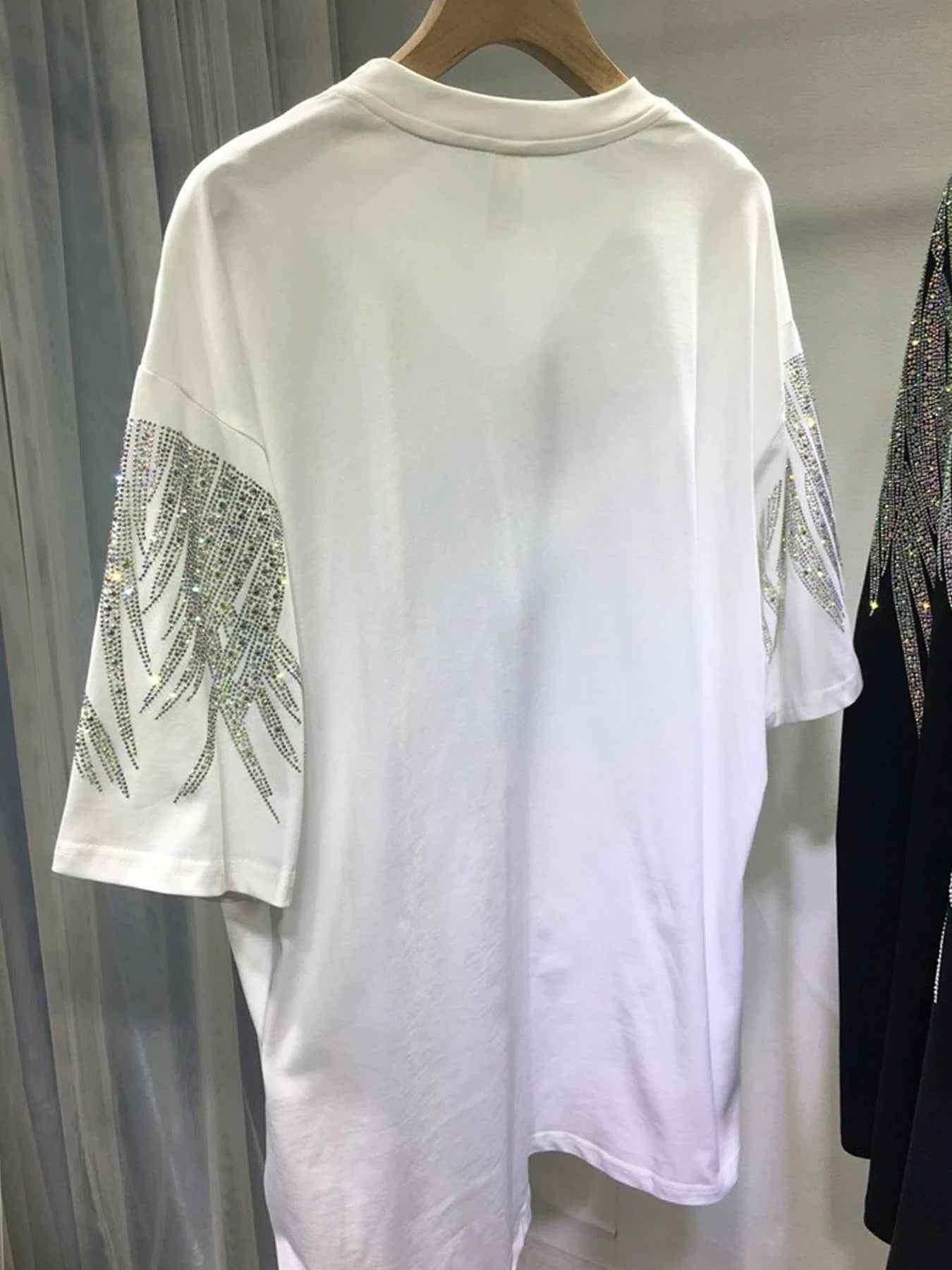 Plus Size Tops Short Sleeve Oversized Graphic Tees for Women Crew Neck Rhinestones T Shirts Loose Fit Sparkling Casual Party