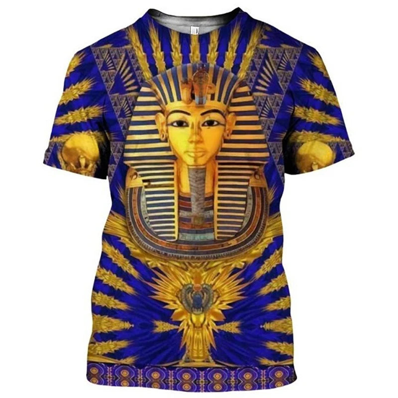 Summer Retro Style T Shirt For Men Fashion Egyptian Pharaoh Print Short Sleeve Tee Shirts Quick Dry Men's Crew Neck Loose Tops