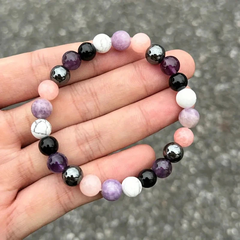 Black Tourmaline Bracelet Rose Quartz White Howlite Hematite Round Crystals Bracelet Women Men Gift for Nana Jewellery