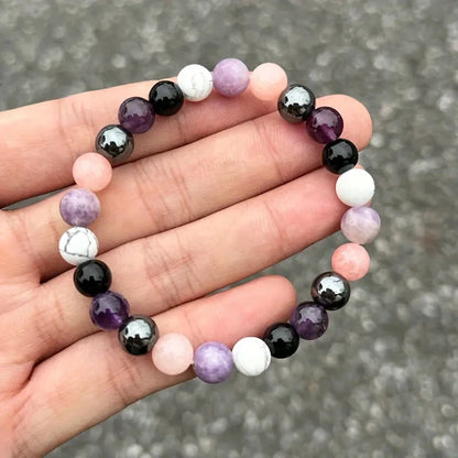 Black Tourmaline Bracelet Rose Quartz White Howlite Hematite Round Crystals Bracelet Women Men Gift for Nana Jewellery