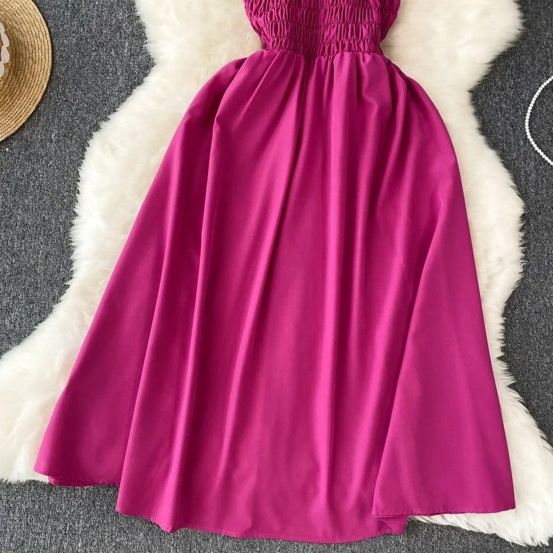 YuooMuoo Korean Fashion A-line Women Dress 2025 Aesthetic Slim Elastic Waistband Summer Dress Vacation Style Lady Beach Vestidos