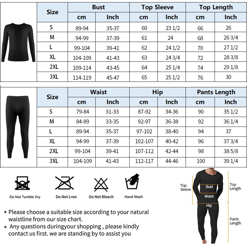 Winter Autumn Men Thermal Underwear Set Warm Long Johns Round Neck Long Sleeve Top Breathable Base Layer Soft Compression Bottom