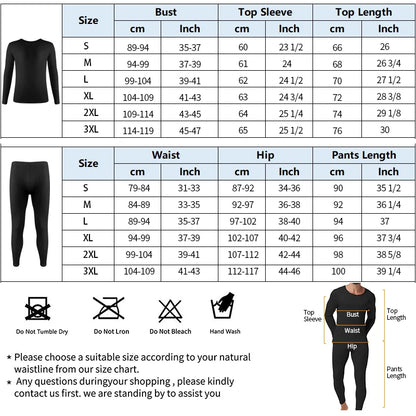 Winter Autumn Men Thermal Underwear Set Warm Long Johns Round Neck Long Sleeve Top Breathable Base Layer Soft Compression Bottom