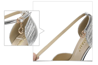 Super High Heels 14cm Fashion Wrinkled Leather Shoes Women Sandals Summer Peep Toe Sexy Platform Metal Buckle Female Pumps Party