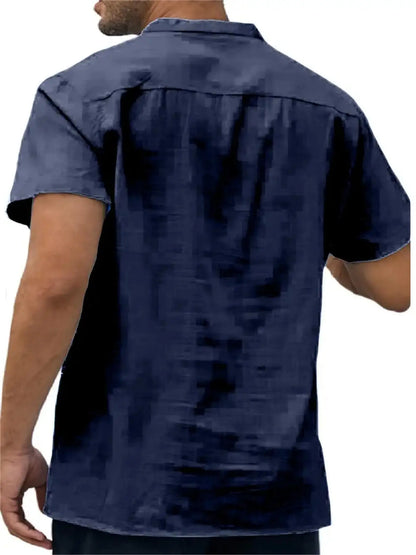 Men's Plus Size Cotton Linen Shirt with Pocket Casual Polo Shirt  Short Sleeve Shirts  Summer Lightweight Beach Tops