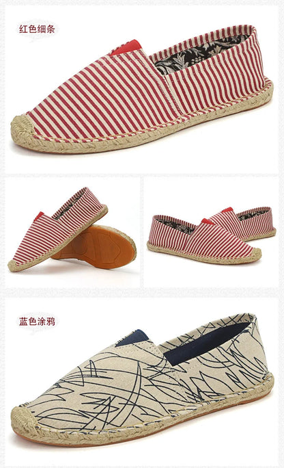 2026 Summer Autumn Men Canvas Shoes Breathable Men's Casual Shoes Slip-On Hemp Shoes Graffiti Espadrilles Women Footwear Flats