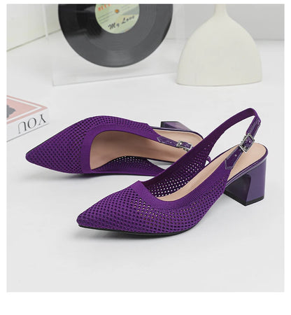 Summer Women's High Heel Sandals Knitted Small Hole Breathable Shoes 2025 New Style (6cm High)