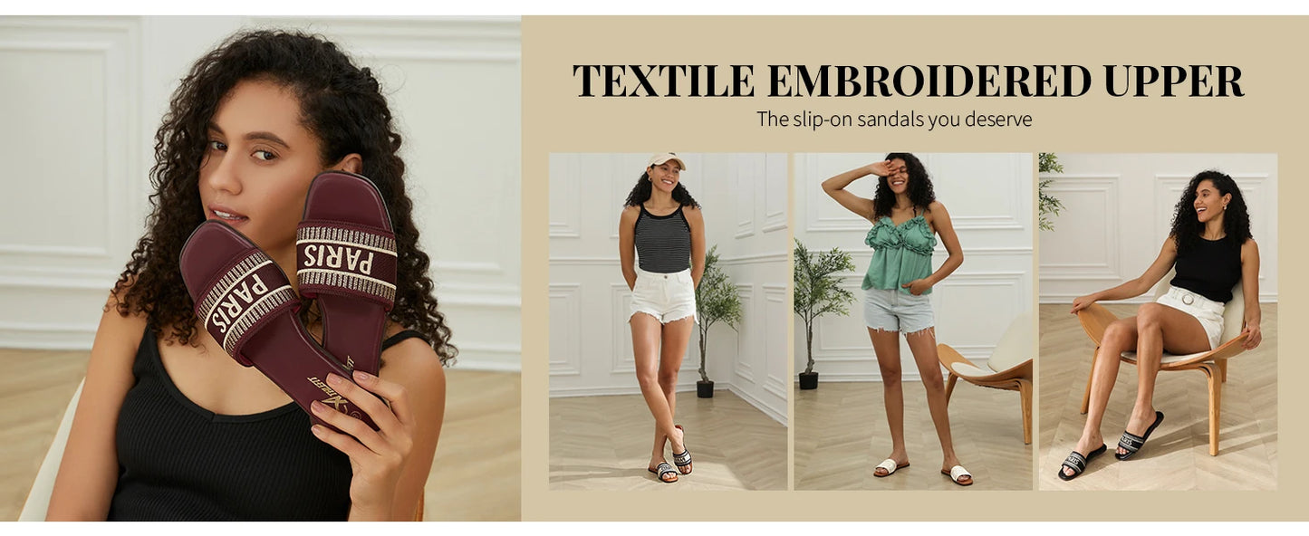 Summer Women Letter Flat Sandals Casual Comfortable Slip Slide 2024 Fashion Vintage Slippers Shoes Classic New