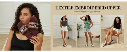 Summer Women Letter Flat Sandals Casual Comfortable Slip Slide 2024 Fashion Vintage Slippers Shoes Classic New