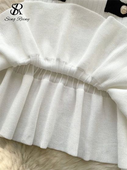 SINGREINY French Vintage Elegant Dress Women V Neck Buttons Elastic Waist Slim Fit Sundress Patchwork Mermaid Bodycon Dress