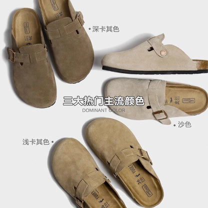Crestar Cork Suede Mules Slippers For Women Fashion Men Clogs Shoes Classic Cork Antislip Outdoor Slippers With Arch Support
