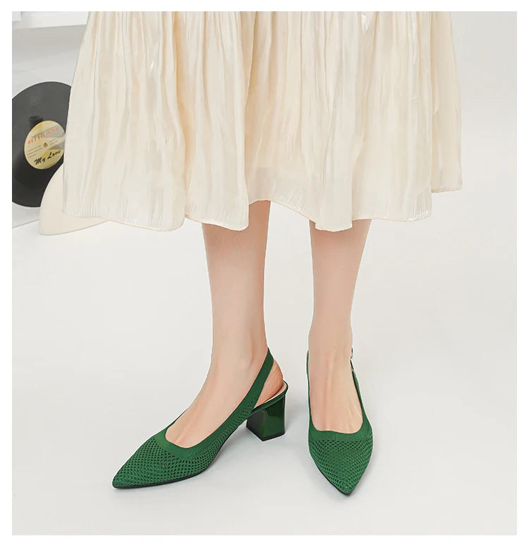 Summer Women's High Heel Sandals Knitted Small Hole Breathable Shoes 2025 New Style (6cm High)