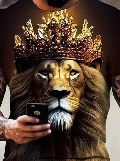 New Man T-Shirt Cool Lion's Crown 3D Printed Summer Street Fashion Style Top Short Sleeve Tees Round Neck Men's Cross T-Shirt
