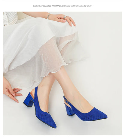 Summer Women's High Heel Sandals Knitted Small Hole Breathable Shoes 2025 New Style (6cm High)