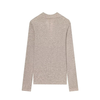 BSAY Knitted T-shirt Women Fashion Autumn Winter Tee Pullover Top Chic Female Long Sleeved draped neckline T-Shirts Mjuer