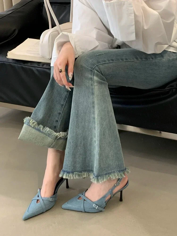 Street Style Sexy Buckle Strap Women Pumps Elegant Pointed Toe Thin High Heels Banquet Party Slingback Shoes Sandals