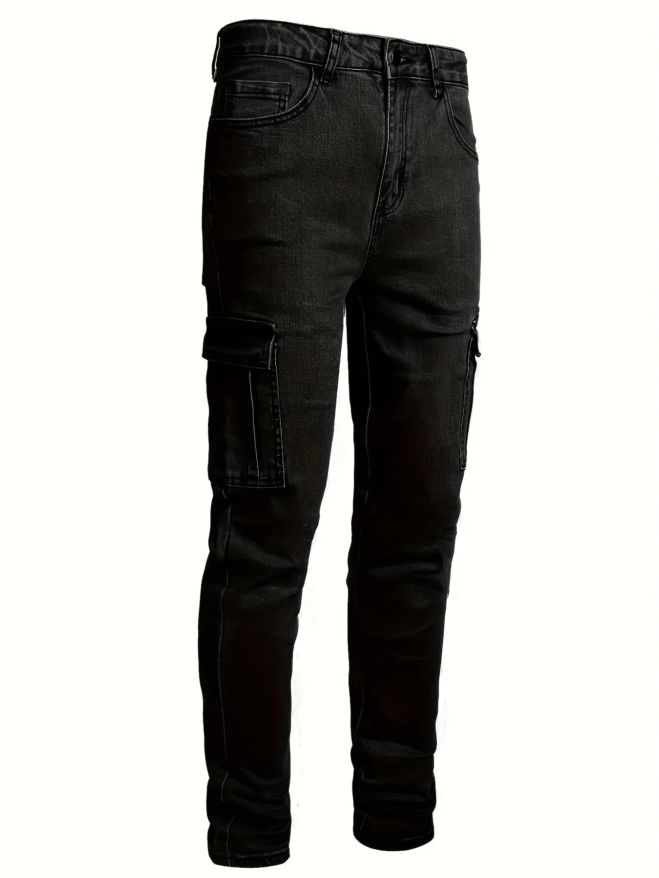 Men's workwear multi pocket jeans, casual street style straight leg denim pants
