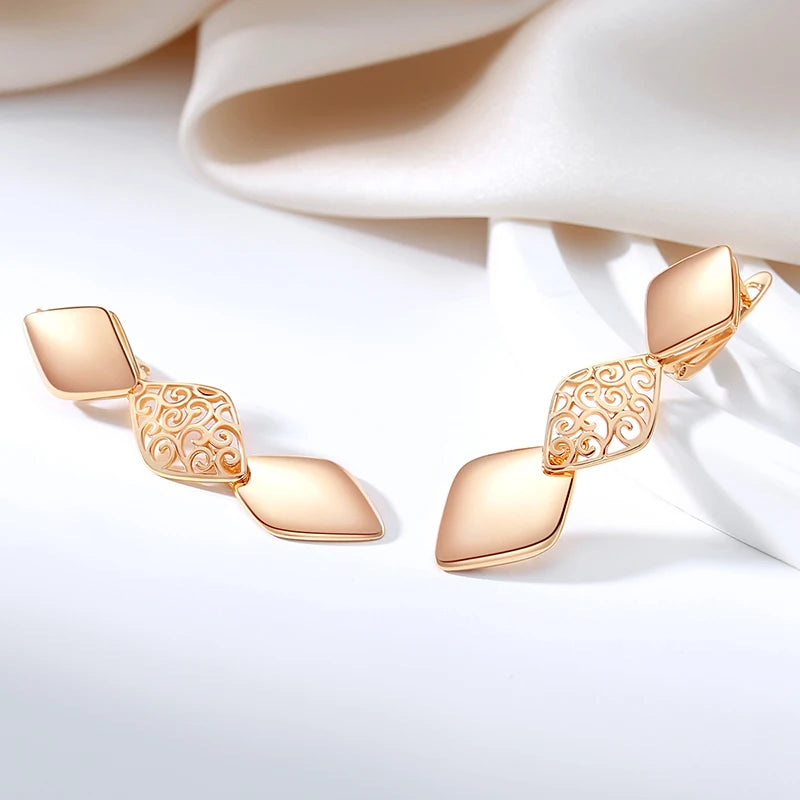Glossy Long Dangle Earrings For Women SYOUJYO 585 Rose Gold Color English Buttons Luxury Bride Wedding Fine Jewelry Gift