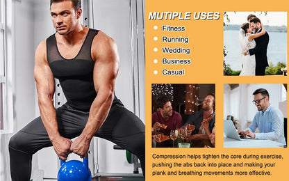 Men's Cross Mesh Vest Compression Shirts Breathable Sleeveless Tank Top Shapewear Fajas Slimming Tummy Control Body Shaper