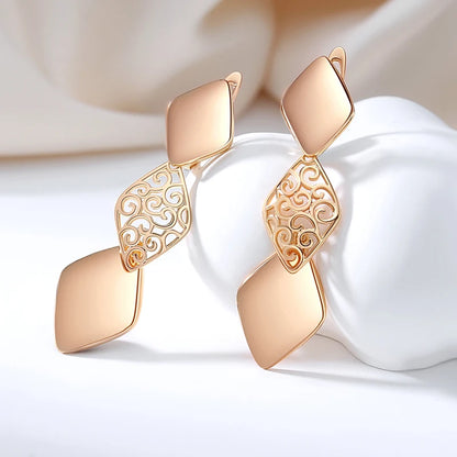 Glossy Long Dangle Earrings For Women SYOUJYO 585 Rose Gold Color English Buttons Luxury Bride Wedding Fine Jewelry Gift