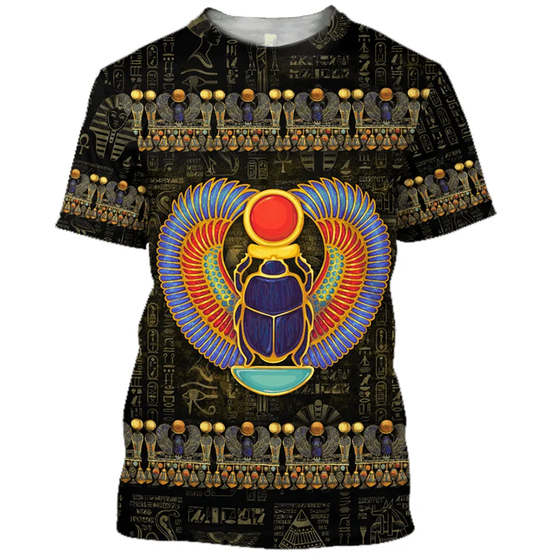 Summer Retro Style T Shirt For Men Fashion Egyptian Pharaoh Print Short Sleeve Tee Shirts Quick Dry Men's Crew Neck Loose Tops