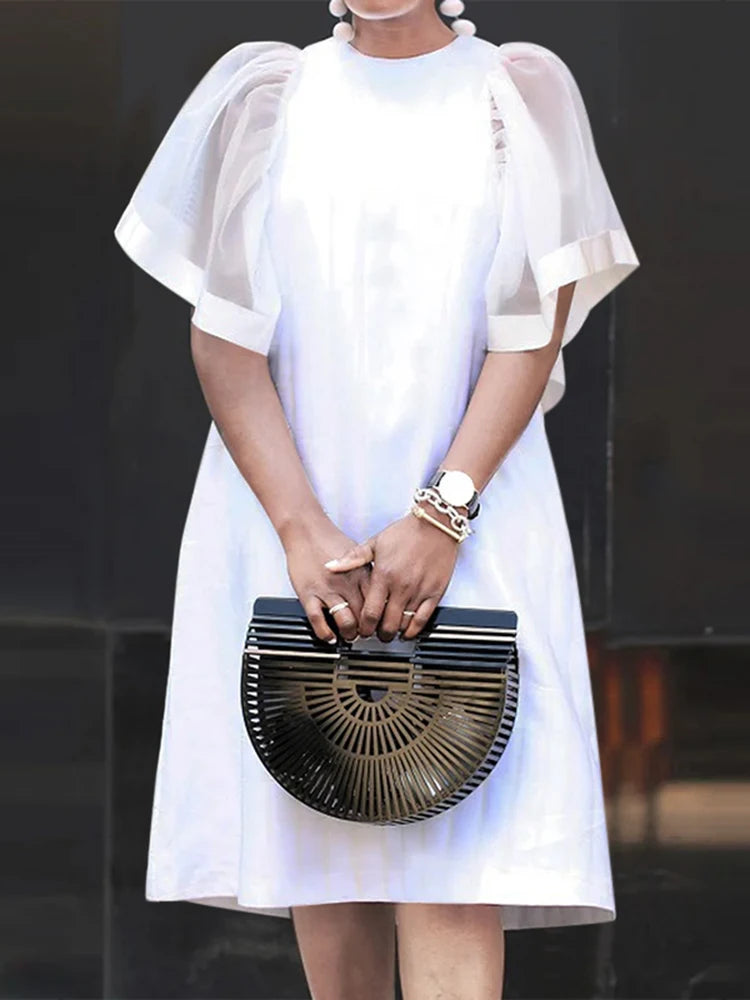 Vintage Ruffle Short Sleeve Sundress ZANZEA 2025 Summer Women Mini Dress Mesh Patchwork Party Casual Loose Dresses Solid Vestido
