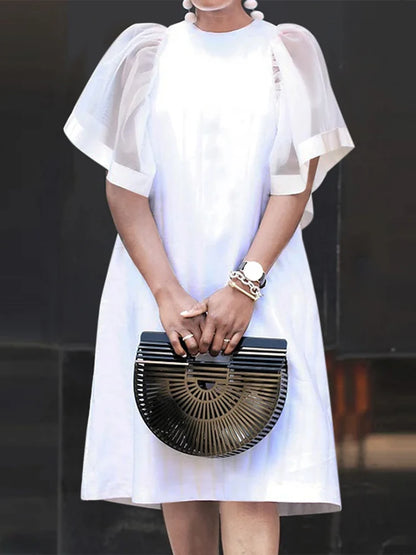 Vintage Ruffle Short Sleeve Sundress ZANZEA 2025 Summer Women Mini Dress Mesh Patchwork Party Casual Loose Dresses Solid Vestido