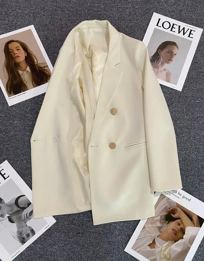 Autumn Blazer Elegant Women's Jacket Chic Casual Double Breasted Suit Korean Winter Fashion Coats Slim Fit Office Lady Outwear