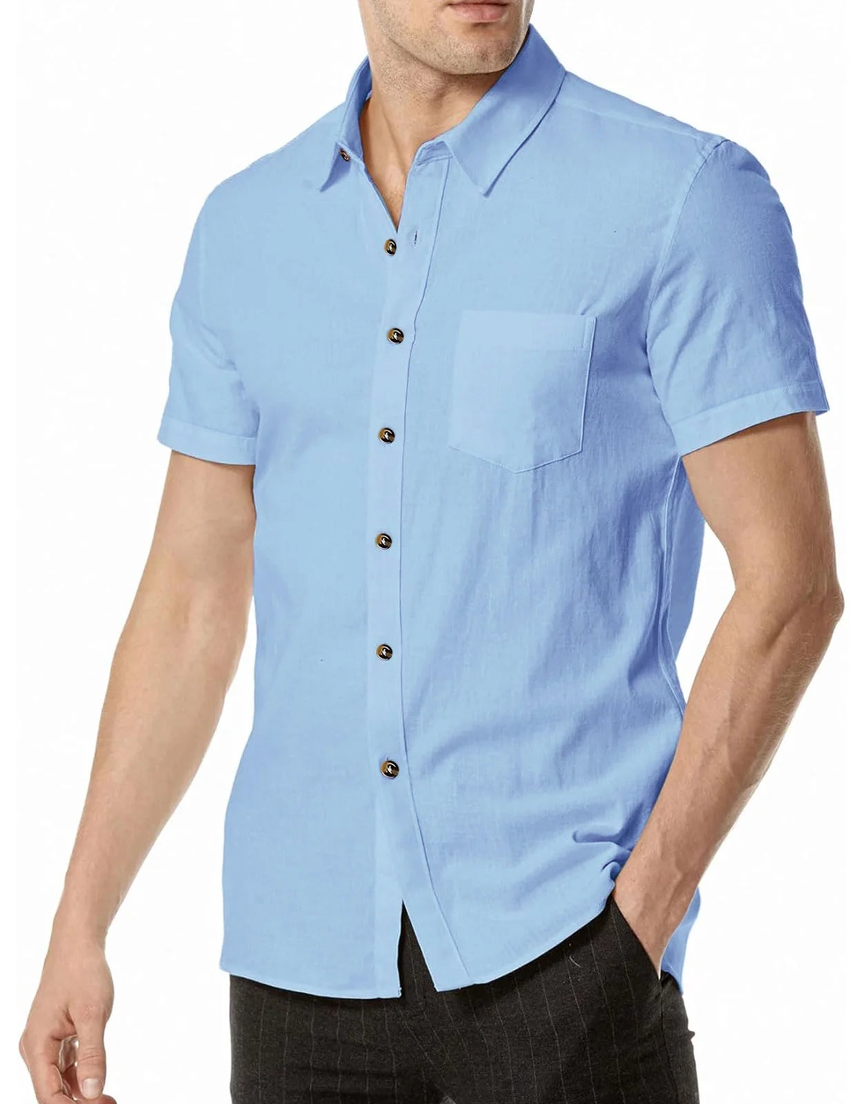 Men's Plus Size Short Sleeve Shirts Cotton Linen Henley Shirts Lightweight Vacation Collar Beach Shirts  Hawaiian T Shirt