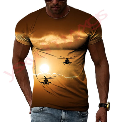 Summer Helicopter Pattern  Men's T-shirt Hip Hop 3D Print Personality   Neck Short Sleeve  Fashion Clothes