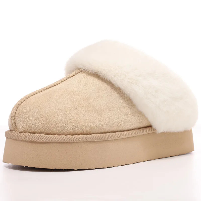 Litfun Fuzzy Platform Slippers For Women Winter Warm House Shoes With Memory Foam Outdoor Anti-Slip Fashion Fur Fluffy Slippers